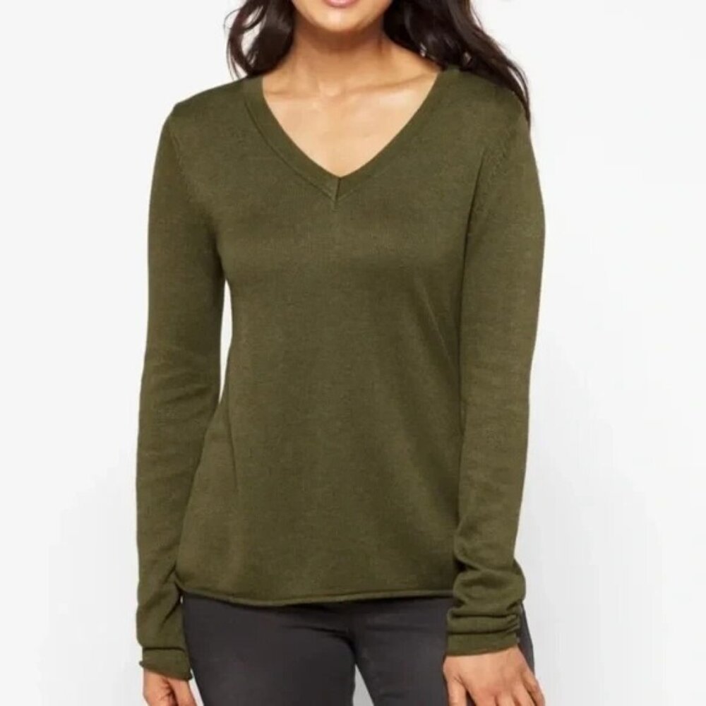Stitches & Stripes‎ Revolve Nathalia V Neck Pullover Sweater Olive Green XL